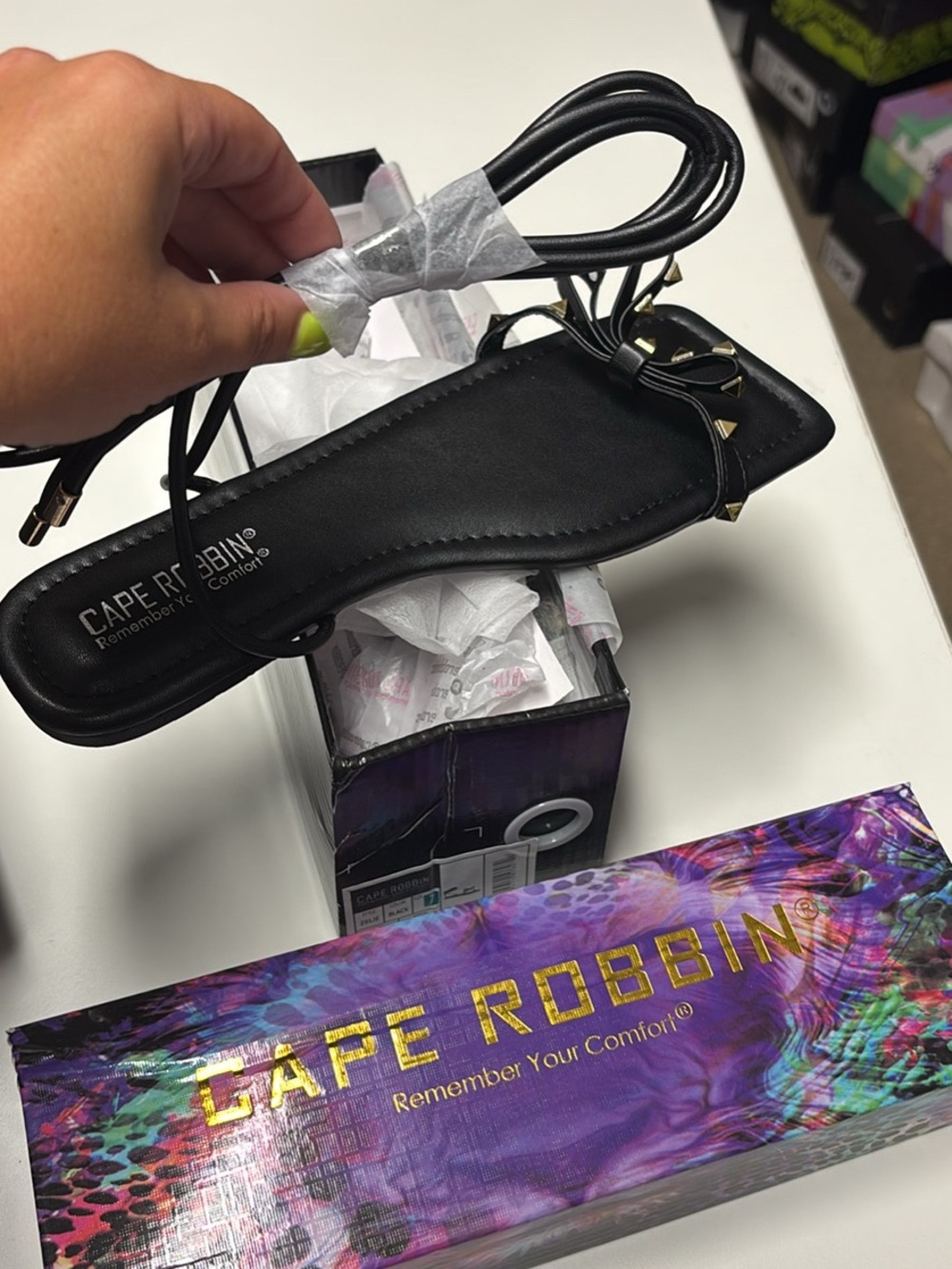 Cape Robbin Black Studded Wrap Flat Sandal
